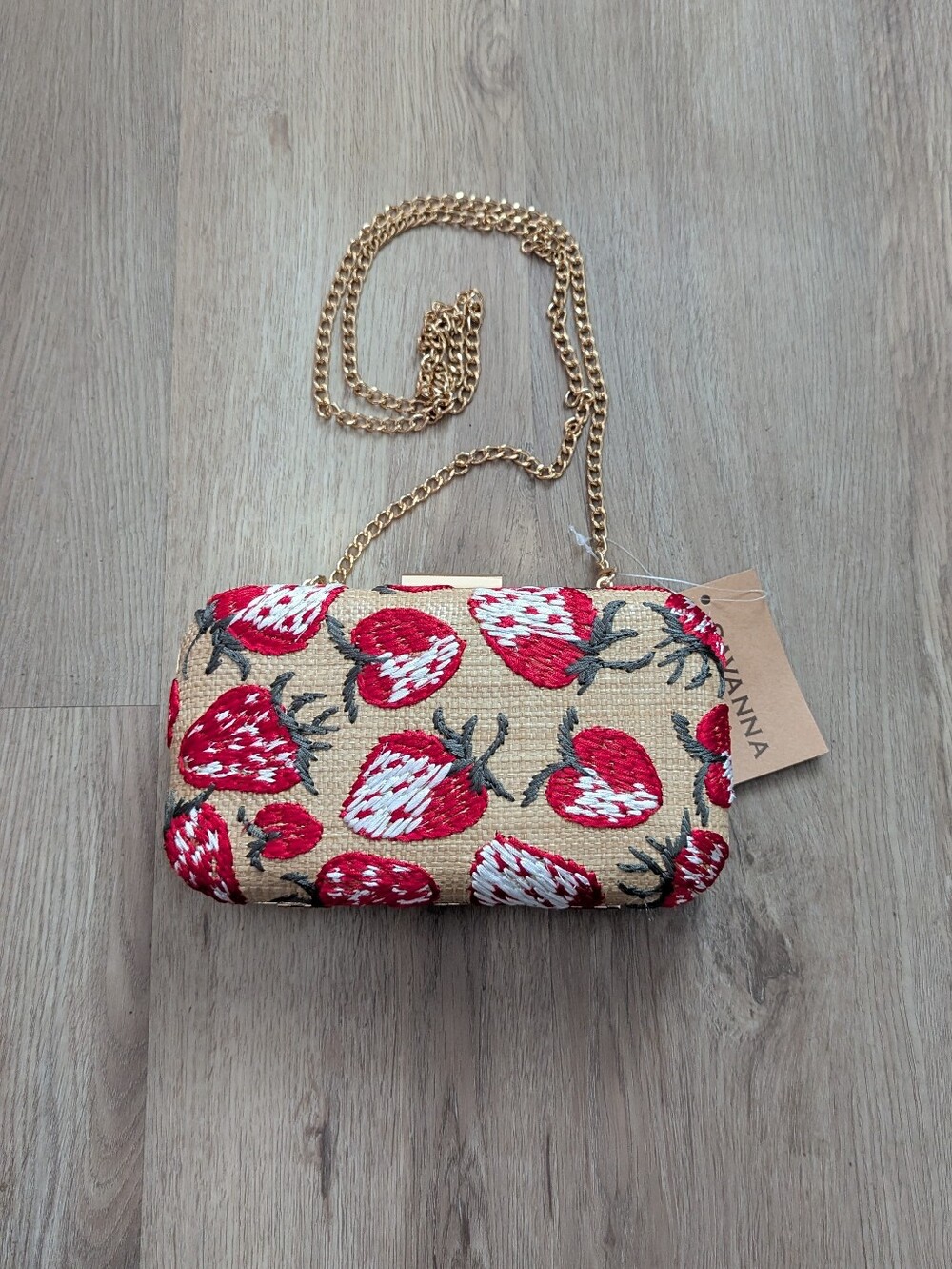 Strawberry Fruit Embroidered Shoulder Clutch Crossbody Chain Purse